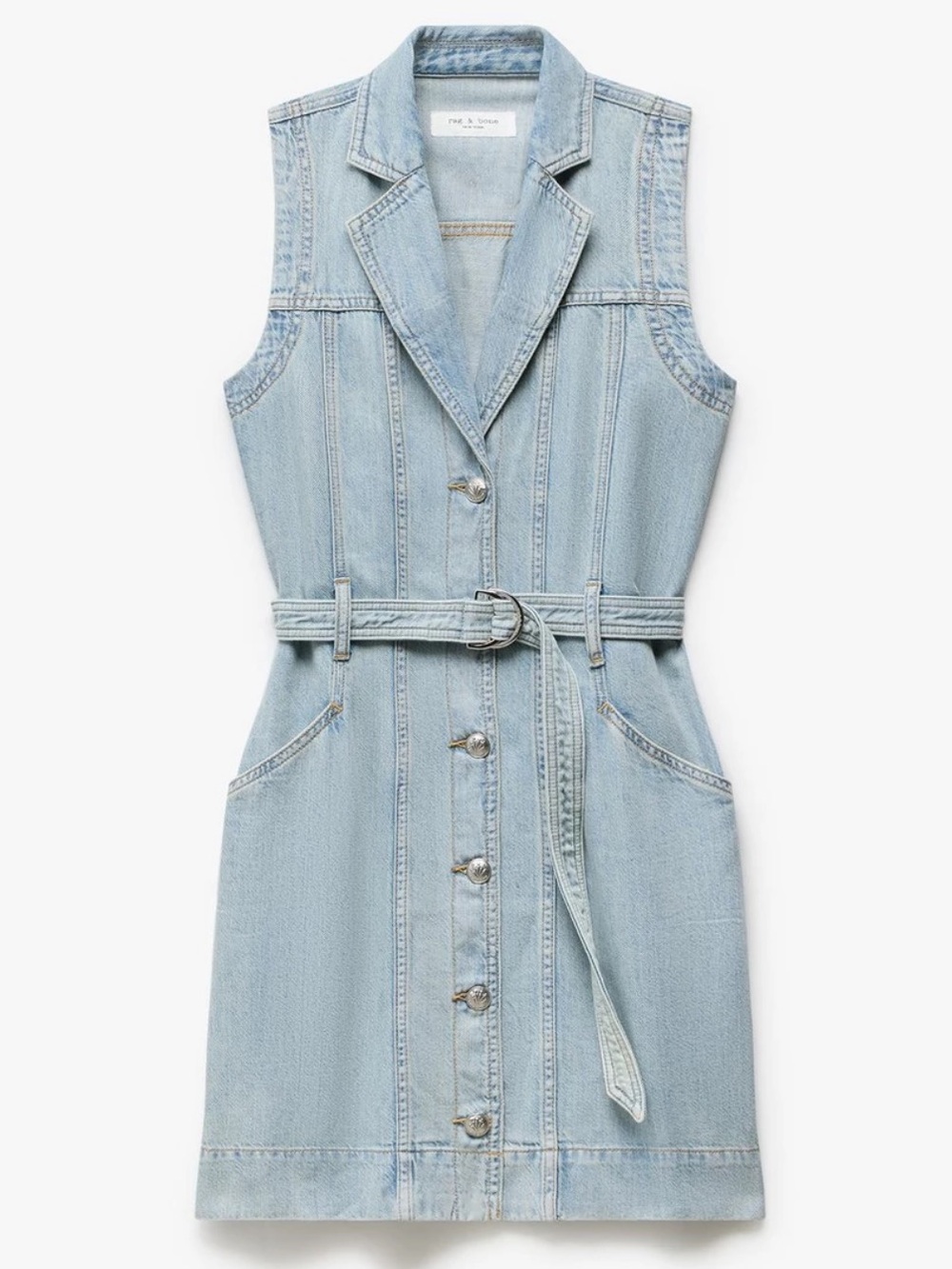 rag & bone Light Blue Sleeveless Denim Button Dress with Belt